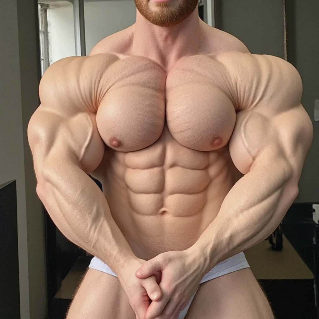 (1boy), (soft smile), tan skin, barista in a french cafe, wearing a bow tie and black jockstrap, daylight, drinking a cup of coffee, (muscular:1.5), ginger, (defined muscles:1.5), (beautiful:1.5), (handsome:1.4), (gorgeous:1.3), ginger, flexed , black apron, Armie Hammer with radiant blue eyes, (big package bulge:1.5), (hung:1.9), hairy, naturalistic body, Big muscular man with blue eyes and extremely defined vascular muscles, perfect six pack