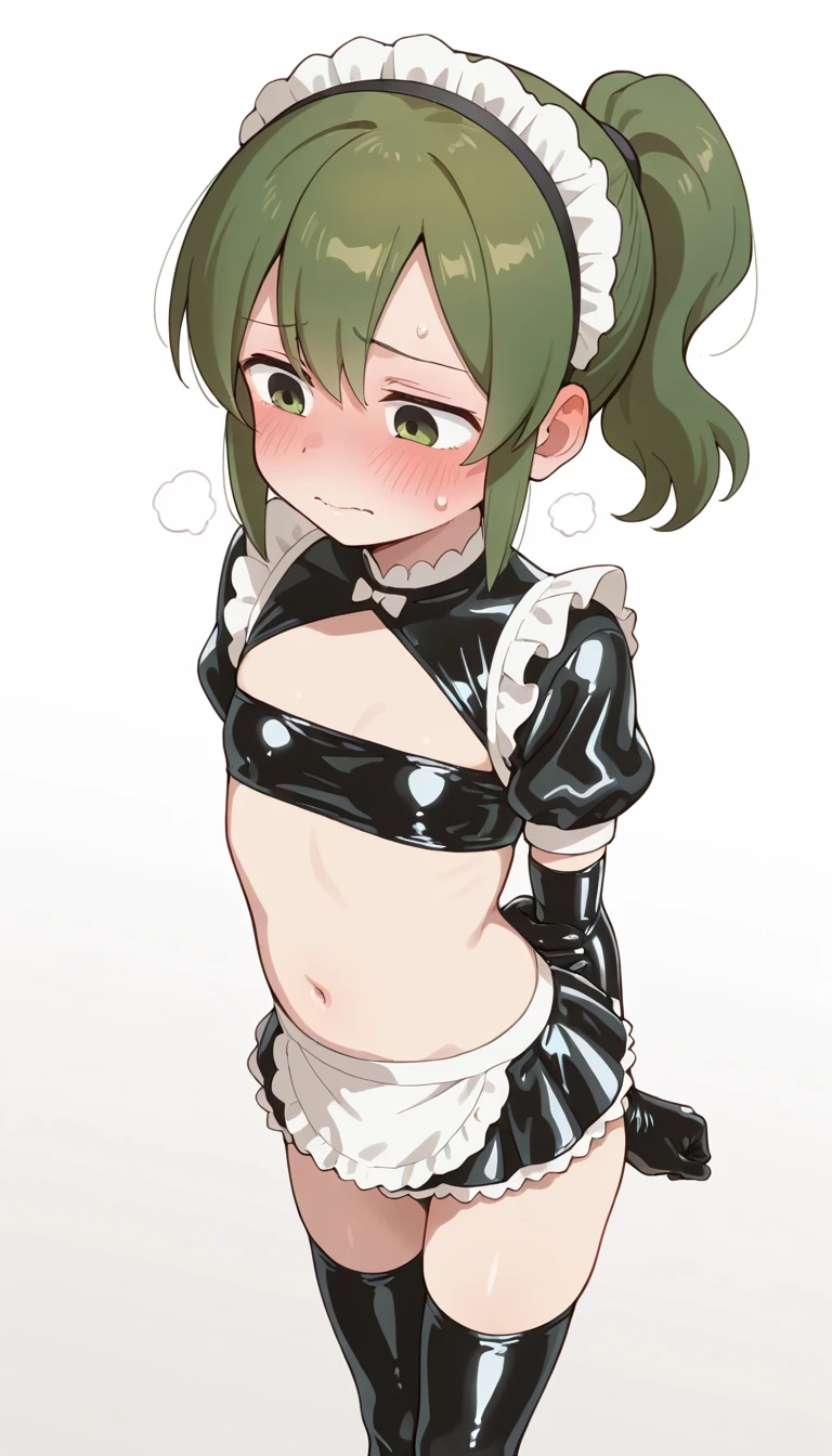 1 girl, cute, young, green hair, bob haircut, green eyes, swimsuit, thigh high, excessive ???, ???????,