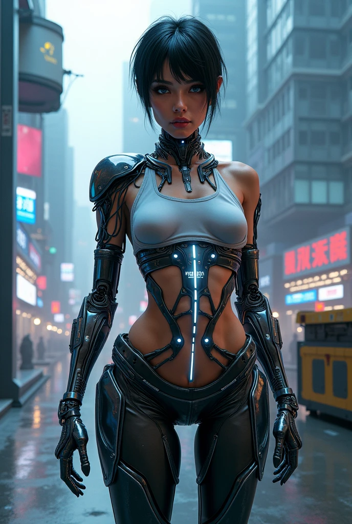 (cyberpunk style), cyberpunk  sexy woman with mechanical arms, __quiron/generico__, neon light, rampage,  cybernetic enhancements,  futuristic, scifi, science fiction, epic, AI, machine, metal, wires, tech, futuristic, highly detailed