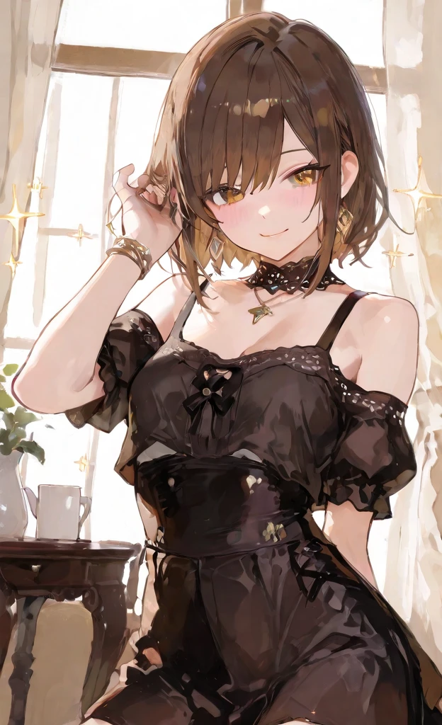 Anime girl in a red dress with feathers and a black jacket - SeaArt AI