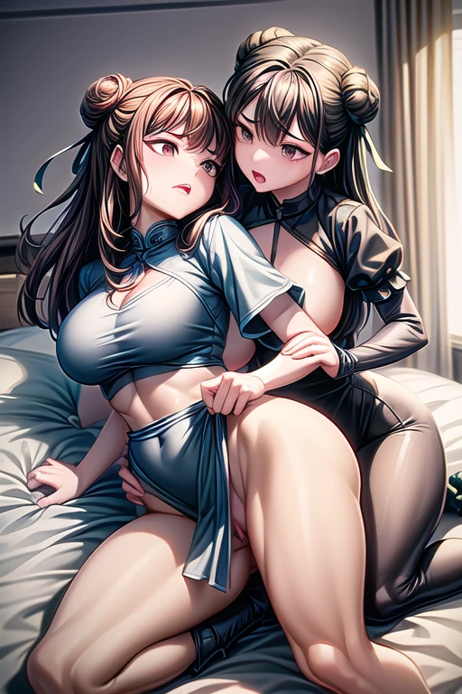 highest quality,wonderful,finely,extremely detailed CG Unity 8K wallpaper, (1 Girl,Black Hair, Blue Eyes,double bun), (??????????????:1.1), (????? towel:1.2), (??????????:1.2), (???????????:1.2), (open mouth:1.1), (long tongue:1.1), (mouth drool:1.1), (black stockings),(Thighs),(Waistline), (from below:1.2)