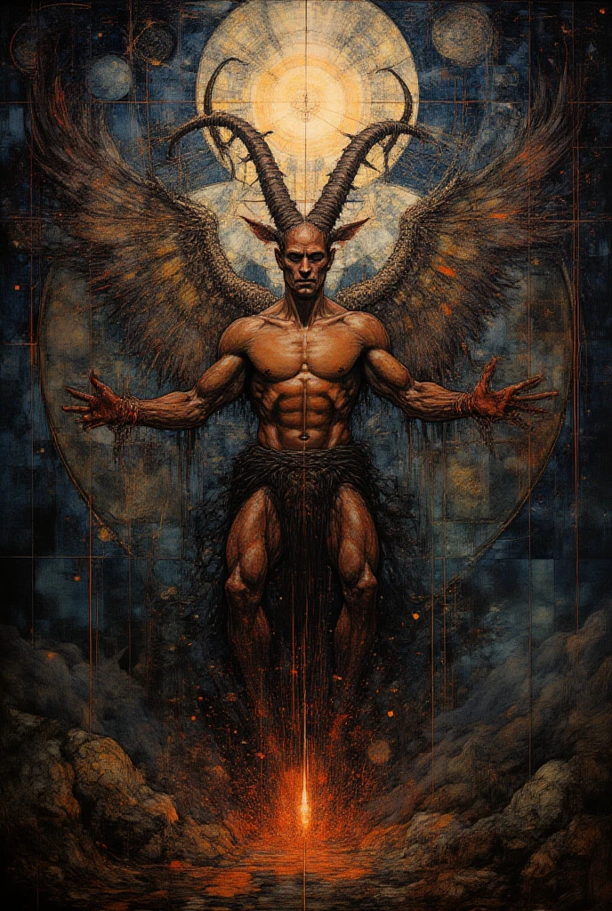 ( realistic)Create a hyper-realistic photograph of the demon Baal, drawing on esoteric and religious descriptions. Baal appears as a powerful and ancient figure, with three heads: one of a toad, one of a cat, and one of a human. The human head has regal, almost kingly features with a stern expression, a crown of dark, twisted metal, and glowing, fiery eyes. His body is a blend of muscular human form and demonic traits, with dark, leathery wings folded behind him and clawed hands. He stands in a dark, infernal landscape with flames and shadows dancing around. The atmosphere is intense and foreboding, capturing the essence of his dark power.Use a Sony A7R IV camera for ultra-high resolution and realism, with a focus on intricate details and lifelike textures. The lighting is dramatic, with a mix of deep shadows and flickering firelight, highlighting the demonic features and creating a sense of depth and menace.