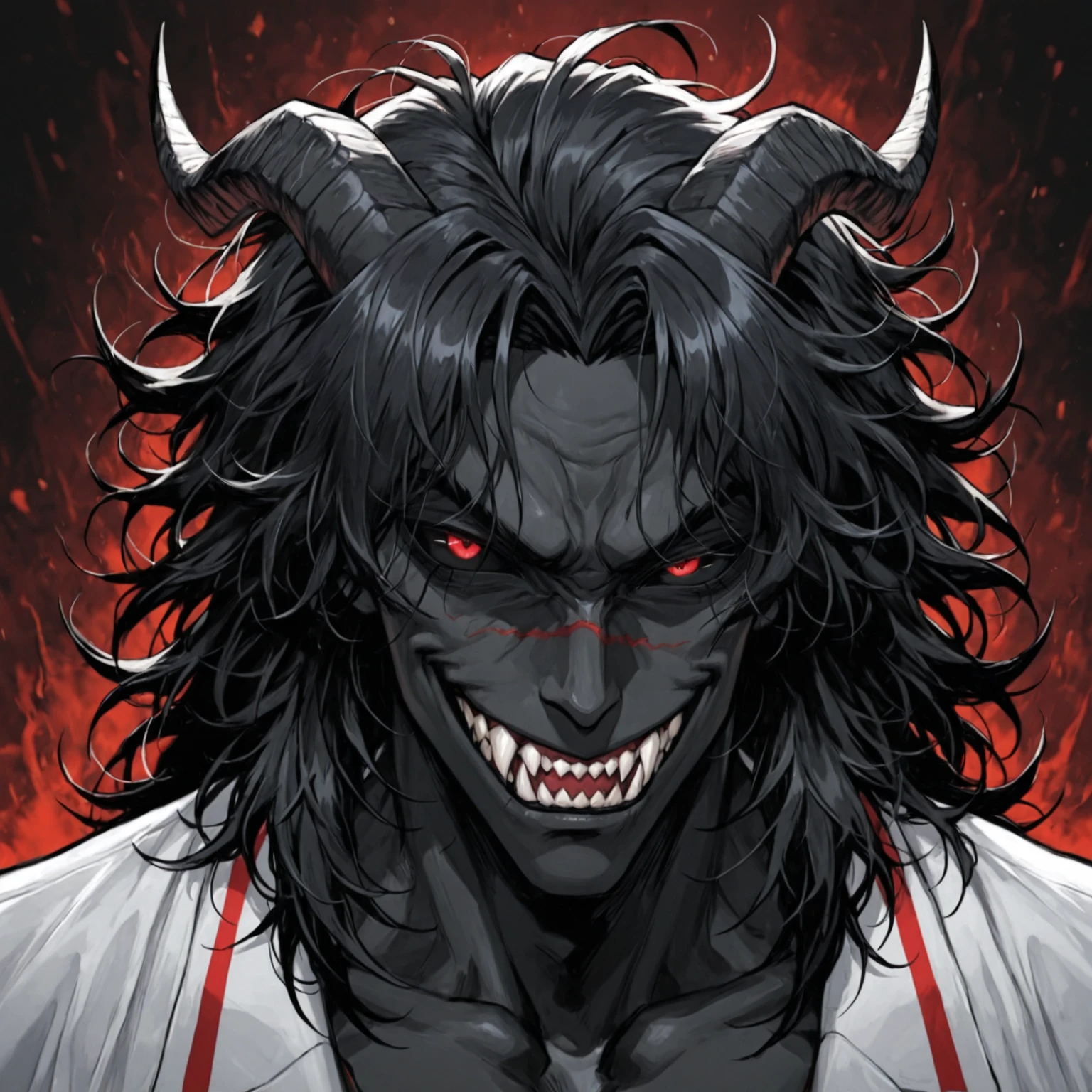 Painting of a demonic creature with a bloodied face and a bloodied head, carnificina, Sci - The Art of Horror Fiction, Science fiction horror arts, inspirado em Aleksi Briclot, As presas da carnificina, Horror art in the fantasy genre, Directed by: Aleksi Briclot, arte conceitual de terror, veneno, Arte de fantasia e terror, Detailed illustration of 4K horror, demonic creature, arte de terror de fantasia sombria, com asas de morcego, como uma gárgula,  demonic horns, puro mal, marcas no rosto, lingua pra  fora