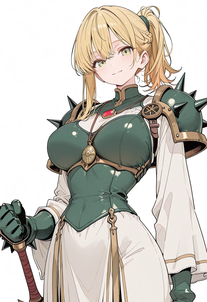 Copper  armor, copper crown,  belly, , blond hair, red eyes