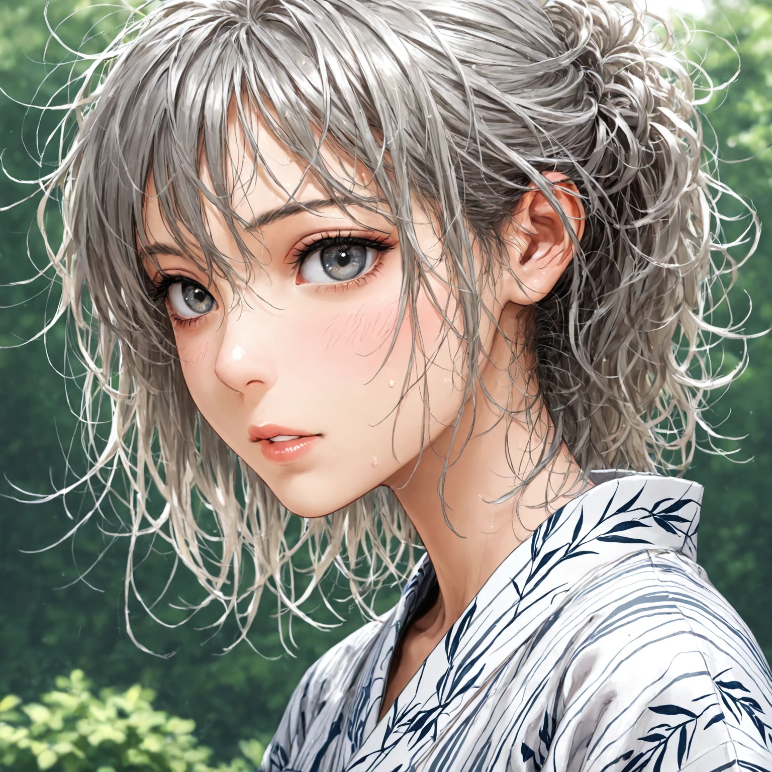 (highres, best quality:1.2), radiance, soft contours, beautiful drawing, 
1girl, (8k, best quality, masterpiece:1.2), watercolor,    kyoani haruhi style, ((Nagato Yuki)), ember yellow eyes, short hair, emotionless face, summer blue yukata, pastel colors, (ink:1.3), (cold summer lights), traditional media, watercolor \(medium), watercolor background, melancholic atmosphere, 