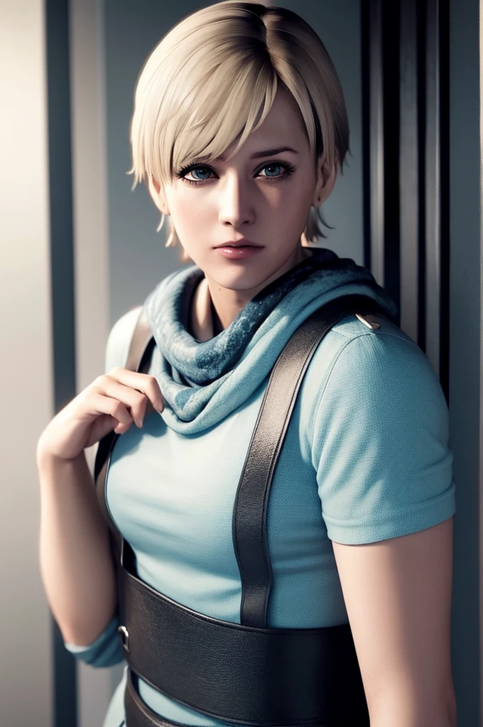Resident Evil 6,Shelley,Short Hair,Blonde Hair,White hoodie,Cold protection,neck warmer,Photorealistic,Ultra HD,high quality,masterpiece,Digital SLR,Detailed details,Intricate details,Anatomical basis,Depicted in detail,A detailed face,Realistic skin texture,Vivid details,Perfect ,Perfect ,Anatomically correct hand,Anatomically correct fingers,Super Detail,Complex 3D rendering,Sexy pose,Rainy Sky,Beautiful scenery,Fantastic rainy sky,Picturesque,Pink Lips,smile,