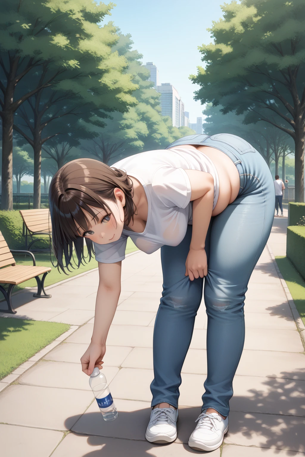 RAW photo, photo realistic:1.2, ultra high resolution, highly detailed face, highly detailed eyes, perfect , super detailed skin, , UHD, (peeing self:1.8),  stain:1.2,
(dynamic angle, standing pose:1.2), outdoors, (have to ), downtown, (legs focus, full body:1.3), (beautiful face, beautiful eyes, beautiful legs), 
1girl, 20 year old, arabian  features, hijab, forehead, brown eyes, dark skin, blush, scared, panicking, crying, tears, open mouth, large breast, hard , (white shirt), long sleeves, wearing a hijab, (((hands between legs))), fat, chubby waist and thick hips, (blue flares jeans pants), tight pants, (((knees together feet apart))), (white sneakers)