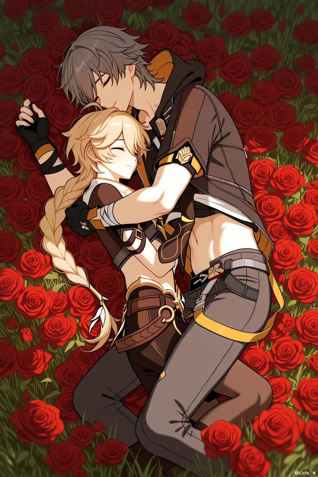 ,Perfect ,don quixote \(limbus company\, Naked、Blonde hair, Short hair, hair between eye, Orange Eyes, She straddles the bayonet、(Musketeers in medieval Europe )､hiqcgbody