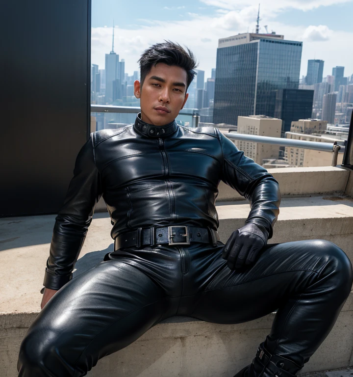 (photorealistic), masterpiece:1.5, beautiful lighting, best quality, beautiful lighting, realistic, real image, intricate details, everything in razor sharp focus, perfect focus, male focus, perfect face, extremely handsome, extremely muscular, Photograph, masterwork, meticulous nuances, supreme resolution, 32K, ultra-defined, extremely shallow depth of field, RAW Photo, Highest Quality, Realistic, Intricate Detail, Masculine. Generate a dynamic and perfect image of a handsome arab man, 20 yo, very muscular, with striking blue eyes, short black hair, and parted lips, exuding confidence in a stylish leather jacket, (tight and short leather ):1.5, and fashionable footwear. Envision him riding a motorcycle on a scenic road. Request meticulous attention to detail for him attire, expression, and the overall scene, aiming for a photorealistic masterpiece capturing the essence of a fearless and fashionable man enjoying a ride. voluptuous chest, large and muscular arms and legs, voluptuous butt, sexy, , bulgej8