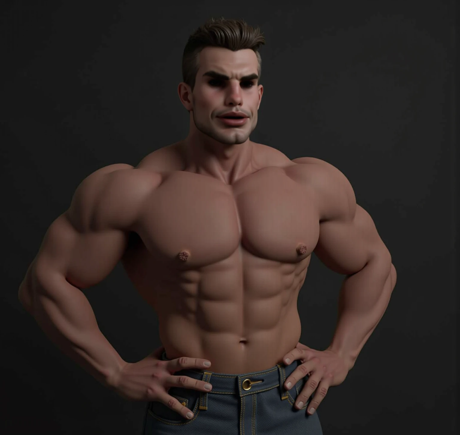 Illustration in Leyendecker style: Kevin Nelson was the hunk I let myself fantasize about for a deep stroke session from time to time. Just on the other side of 35, Coach N had played quarterback in college and had even gone pro for a year before injuries sidelined him. He was built well and perfectly proportioned, his muscle looking fuller now that he was a little older, but still showing a fit athletic tone. Best of all was his looks. Dirty blond, green eyes, perfect teeth, very handsome facial features. His hair was receding just a little but not much yet. To me it just reinforced his more adult masculinity.Nelson in particular looked amazing, a full dusting of light brown hair all over his torso, over his still-rippled abs, getting thicker toward the waistband of his trunks.