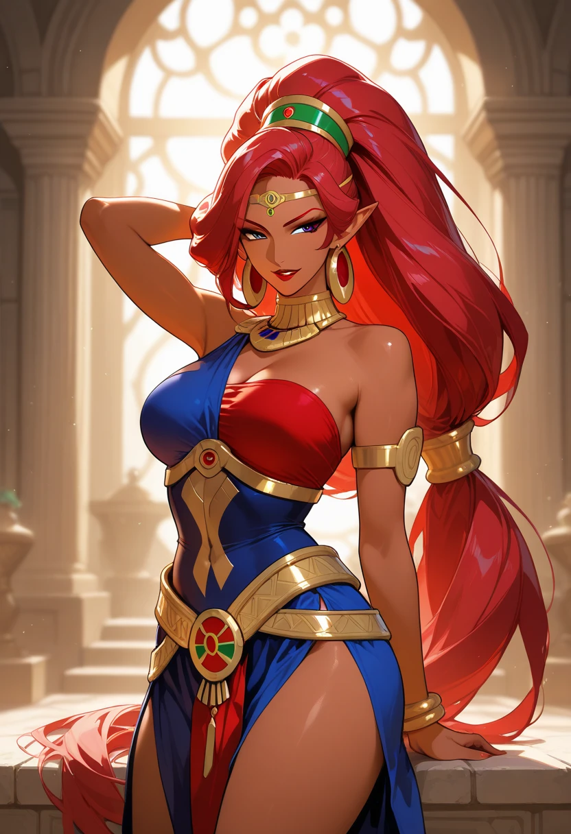 She-ra master of the Universe, long sideburns, in medieval parade ground, , slim body, , , frontal shot.