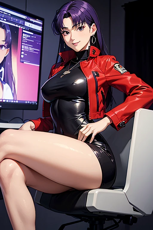 M-shaped legs　　operating room　 woman sitting on an operating table　With 　A syringe is stuck in the chest