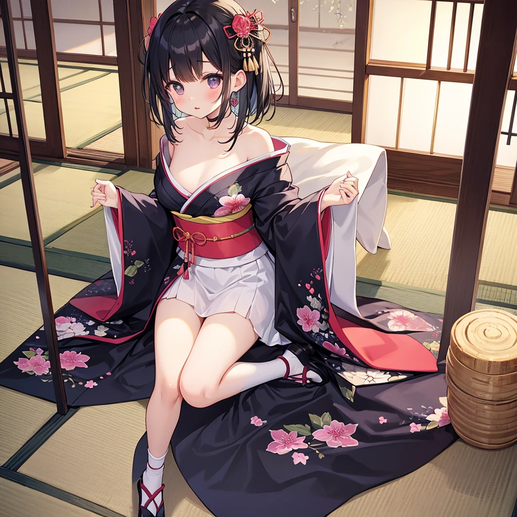 top-quality、extremely delicate and beautiful、Soio、soio、8-year-old little girl、japanes、elementary student、A dark-haired、(Pink leotard)、dress room、Tiara on the head、A smile、is standing