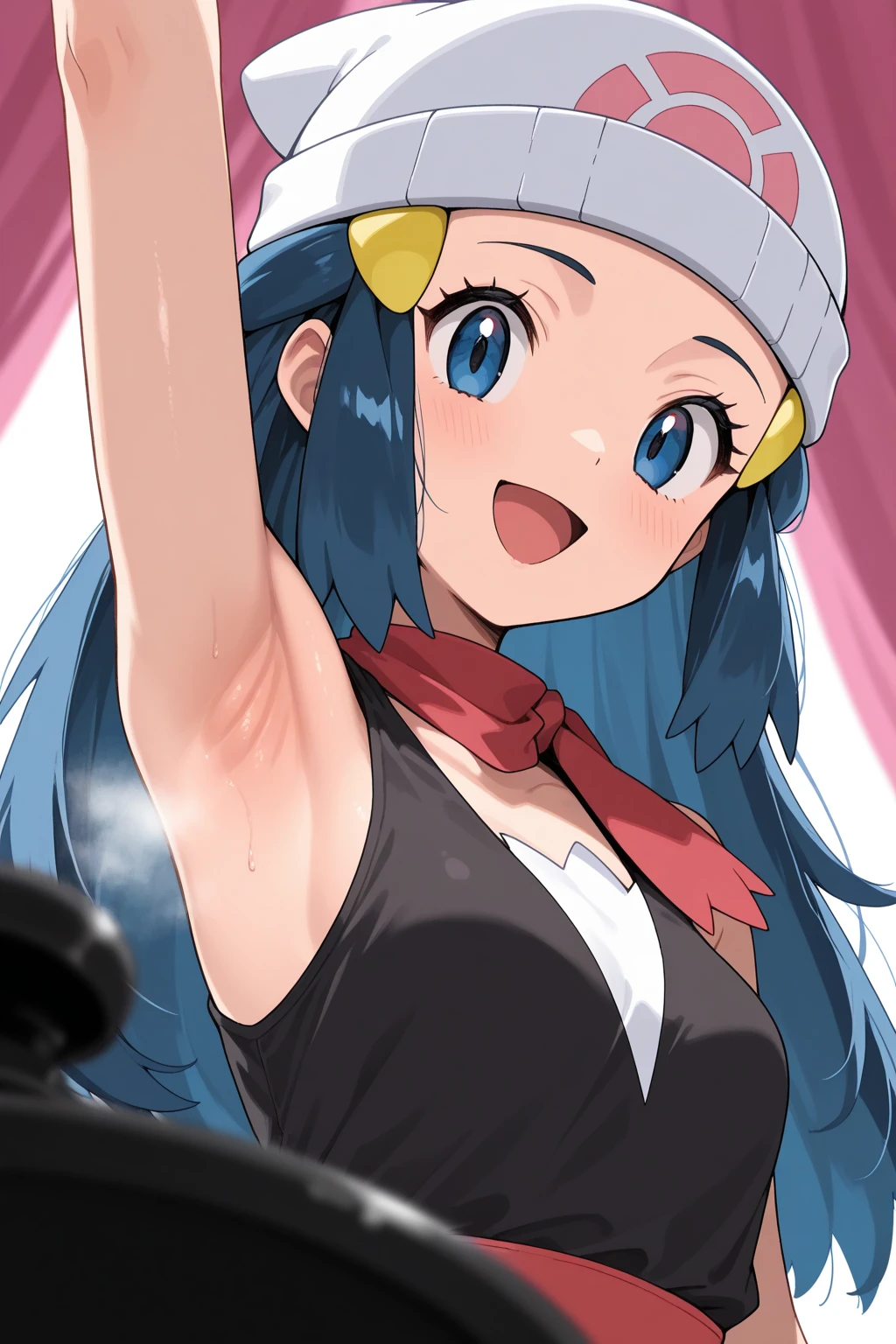 Tabletop, Highest quality, Ultra-high resolution, Highest quality, Anime Style, Alien Girl, They are, 17 years old, Attractive girl, Long Green Hair, Yellow horn, Ram, Ram_Bikini, Yellow tabby bikini, A carefree smile, Animated  expressions, Face Focus, close