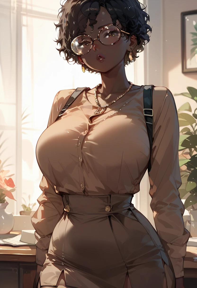 masterpiece:1.3、Ultra-high resolution:1.3、8K、Miss、Solitary:1.3、The style is good,Mature and stable,Working Women,Long sweater,short hair,Wearing earrings,outdoor、Light pointing、apartment、modern city,Really hydrated skin,dark skin