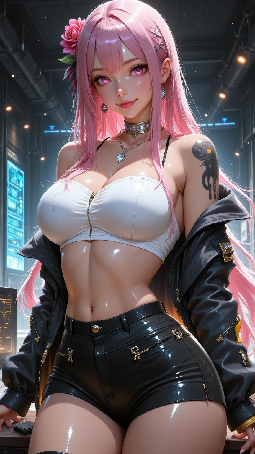 ((((7分身镜头)))),cowboy_shot,masterpiece, best quality,ultra-detailed, extremely detailed 16k CG wallpaper,beautiful face,(a esport mature demon in esport room),(perfect beautiful curvy figure),sitting,iridescent gem eyes,crescentic pupils, wearing resin holographic ,crop top overhang,mini Pleated skirt,Bell collar,logo,Iong hair,Contour light, concert, neon lights, audio, Bell collar,esports headphones,computer, esports room, playing games, white inside through the red skin,Holographic projection,planisphere,graffiti signs,highly detailed tattoo_,gothic,cyberpunk,fantasy,Science fiction,From the movie Matrix,Sparkling light flowing string,anti-magic three-dimensional protective shield,iridescetnt,stunning,chic,gorgeous,attractive,amazing,((((7分身镜头)))),cowboy_shot
创作信息