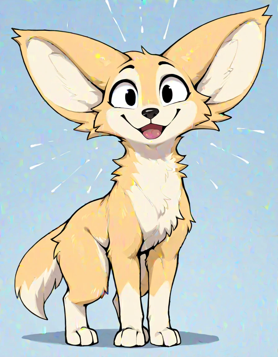 (Has light brown hair and yellow fur、A furry little human fennec fox boy), ，Stay ， Happy, blush, 