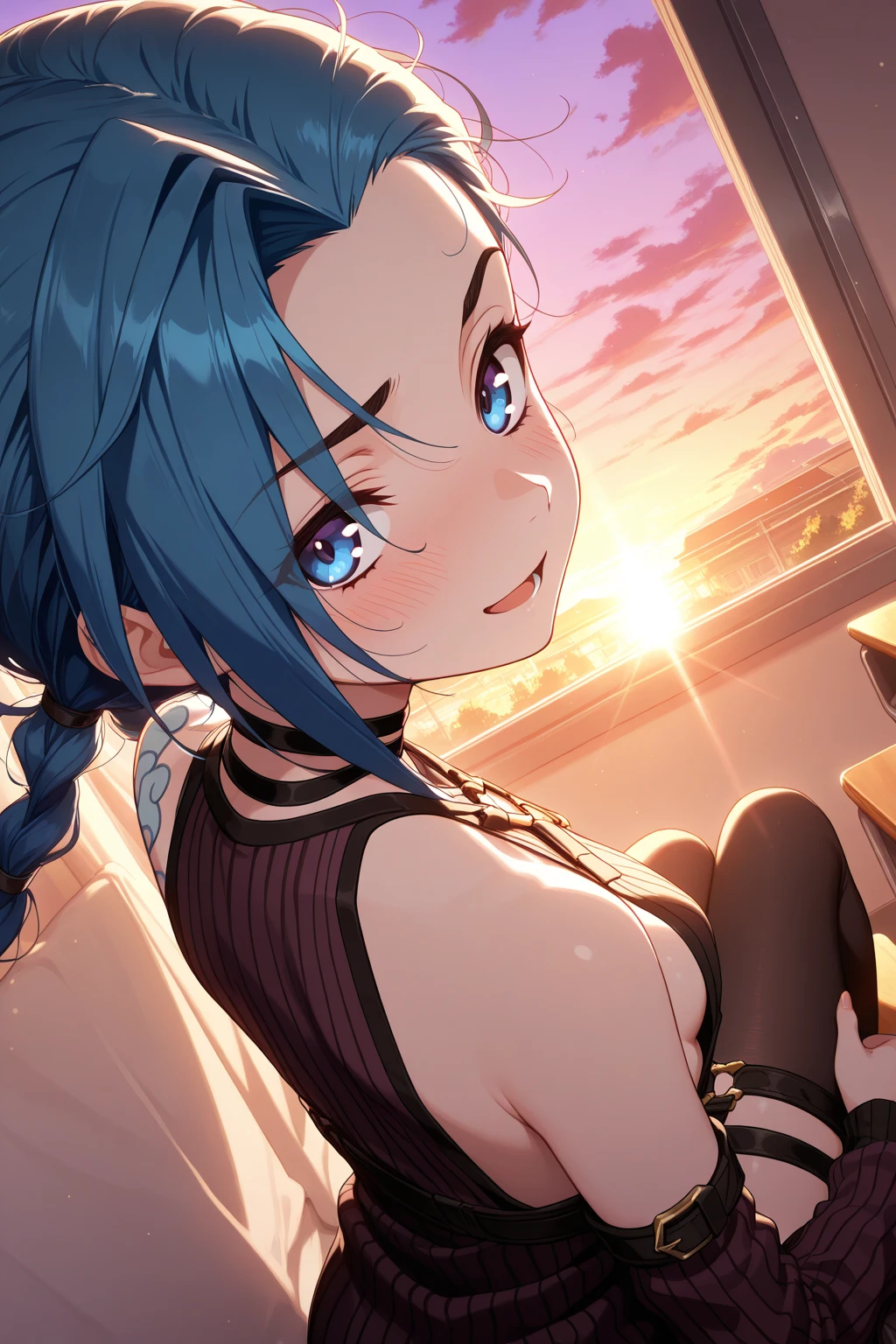 ​masterpiece, Highest quality, MovieSteel, 1girl, Illuminated , natta, (sparks:0.7),Beautiful Woman,((24yo)),moonlit glow,at night,Sleeping,((Sleeping)),bed,By the window,Lying down,full body shots,Closing your eyes, outfits,Blue hair