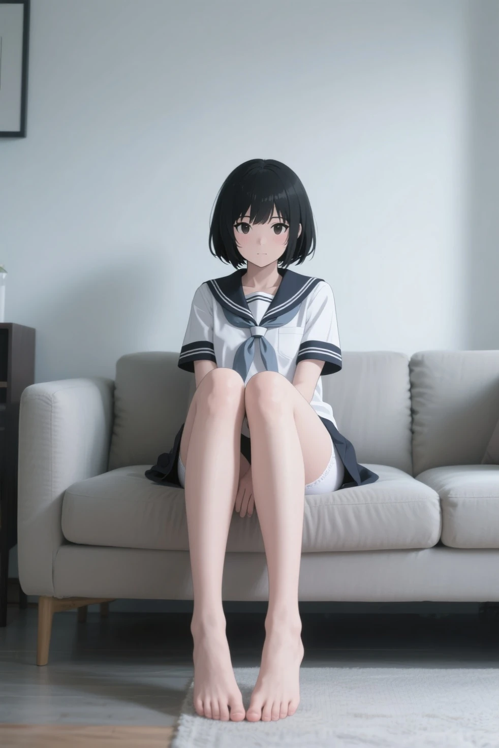 (masterpiece、highest quality、High resolution、realistic pictures、real looking skin:1.1)、 (A woman sits with her thighs closed on a bench in a shopping mall:1.8)、 (The length of the dress is so short that you can almost see her .:1.8)、 (looking at her from a slightly higher perspective:1.8)、 (A provocative and grinning expression:1.8)、 (She is wearing a black long-sleeved knit mini dress.:1.8)、(The collar and placket of the polo shirt part of the dress is white, and the rest is black.、The entire upper body is a basic type with no  skin.:1.8)、(The material of the dress is ribbed knit that shows the lines of the body.:1.8)、(I'm wearing black middle boots:1.8)、 (The  are red and have a pattern.:1.5)、 (brown short hair:1.5)、 (small face:1.5)、 (she is 22 years old:1.5)、(The place is a bench in a shopping mall.:1.5)、 1 Japanese girl、solo、full body esbian、beautiful eyes、shining eyes、Shining thighs、