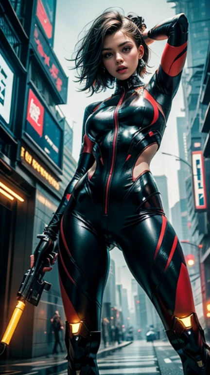 ((Full body photo, standing, feet on the floor)) Ant-Man, bustling street, (inspired by Mass Effect), Ant-Man suit, safety rating, breast enlargement, fat buttocks, leather pants wrapped around hips (8k, foto raw, photorrealistic: 1, 25), (lots of lip gloss, lots of eyelashes, best qualityer, ultra high resolution, Depth of field, Chromatic aberration, broad light, natural color, distant image (1:2)