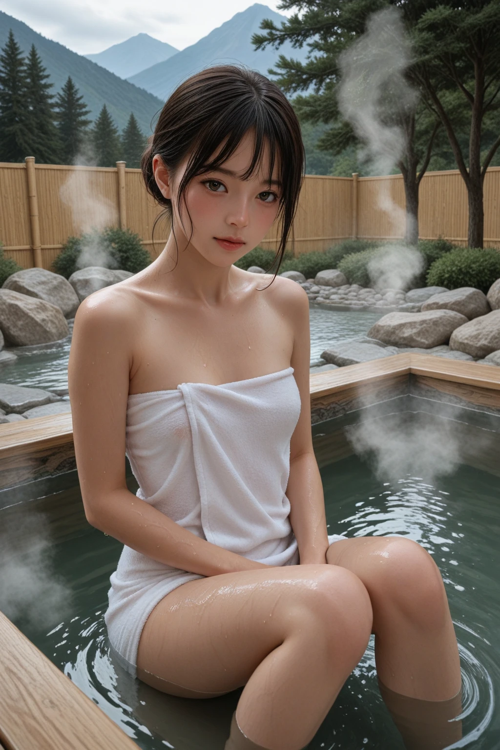 There is a woman sitting in the bathtub., Yoshitomo Nara, sakimichan, Beasts, Real young gravure idol, Young Sensual Gravure Idol, A young and cute gravure idol, Japanese Goddess, [32k High Definition]^10, shikamimi