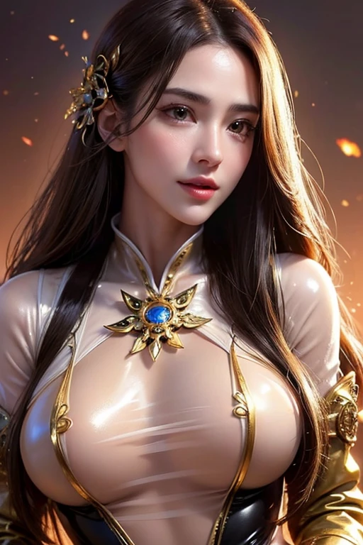 A close-up of a woman dressed in ancient costume with Chinese elements，Classical art，Cultivate the elemental sense of immortals，detailed fantasy art，Stunning character art，Epic and refined character art，Beautiful Chinese costumes，Extremely detailed artistic germination，Detailed digital anime art, Artgerm on the art station Pixiv，Swimsuit girl，Exquisite and intricate headwear and jewelryhuge breasts、exposing her chest、Show breasts、huge boobs，huge breasts、exposing her chest、Show breasts、huge boobs，huge breasts、exposing her chest、Show breasts、huge boobs，huge breasts、exposing her chest、Show breasts、huge ，