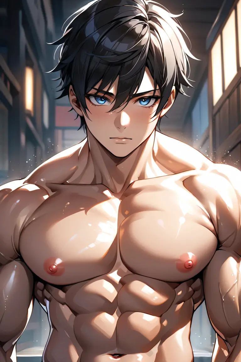 masterpiece, top quality, two teenage boys, gay lover, 2boy is body size comparison, huge heavy pectoral muscles over opponent, covering with huge body, {{looking down at viewer}}, muscular male, big pectoral muscles, big , male, abs, grinning, ,  suggestive, anime muscles, bulging, big pectoral muscles, bara , squeezing , sweating, blushing, {{detailed face}}, {{high quality}}, {{detailed eyes}}, gay couple, 2 boys are close,
