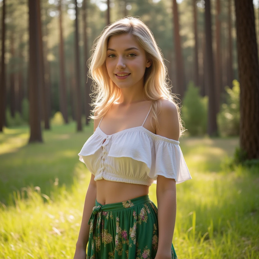 Photorealistic portrait of a young woman with long blonde hair styled ...