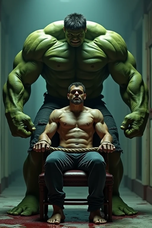 A handsome，Orc with abs tied to a chair，Shoes taken off，Revealing two big ???? feet，Both feet are locked in the foot，Feet raised，Keep your feet elevated，The soles of your feet should face the screen，Soles facing forward，Five toes tied with rope in foot，His hands were tied tightly to the chair.，Raise both hands above your head，Exposing the arm socket，His upper body was stripped，Wearing only a pair of trousers，Being tickled by a man in a cap，His armpits were constantly tickled by feathers.，The soles of his feet were being scratched by two brushes.，The toes are also tickled by the feathers growing from the toes.。The abdomen is scratched with a brush，And he laughed（Have an expression of laughing like being tickled，Keep your feet elevated，The soles of your feet should face the screen）