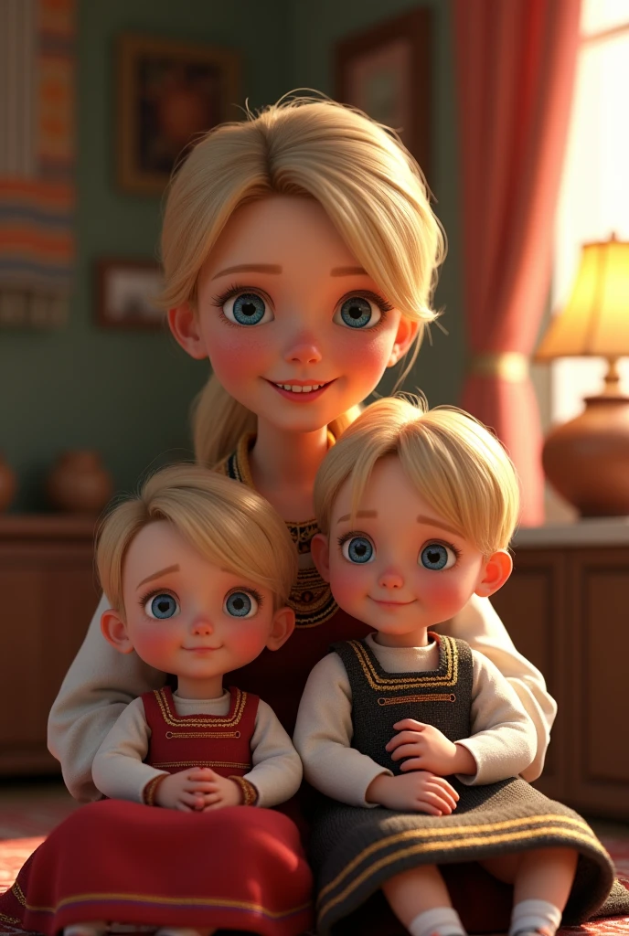 A mother happily posing for photo with her light-haired daughter disney pixar style, alta qualidade, melhor qualidade