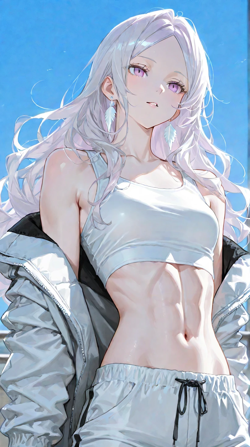 (best quality, masterpiece), 1 girl, centaur, It takes, White skin, Korean ,Abs, Athletic Competition,exposing the abdomen,belly button t-shirt, 아름다운 소녀 perfect white tiger photo, perfect white tiger photo