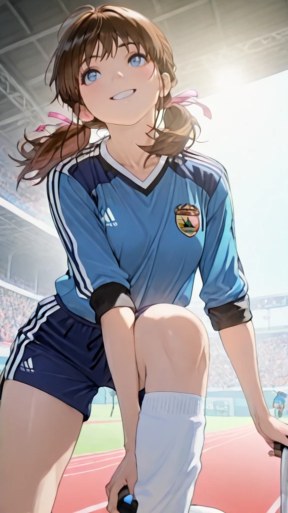 (cuerpo collage), La misma mujer, futbolista, coraje, Jugar, correr, Soccer field background,  soccer uniform, sportswear