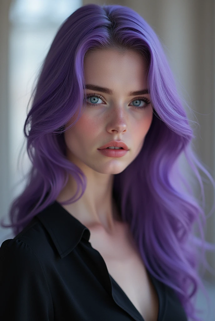character with shoulder-length purple hair, smooth and adorned, look , ,