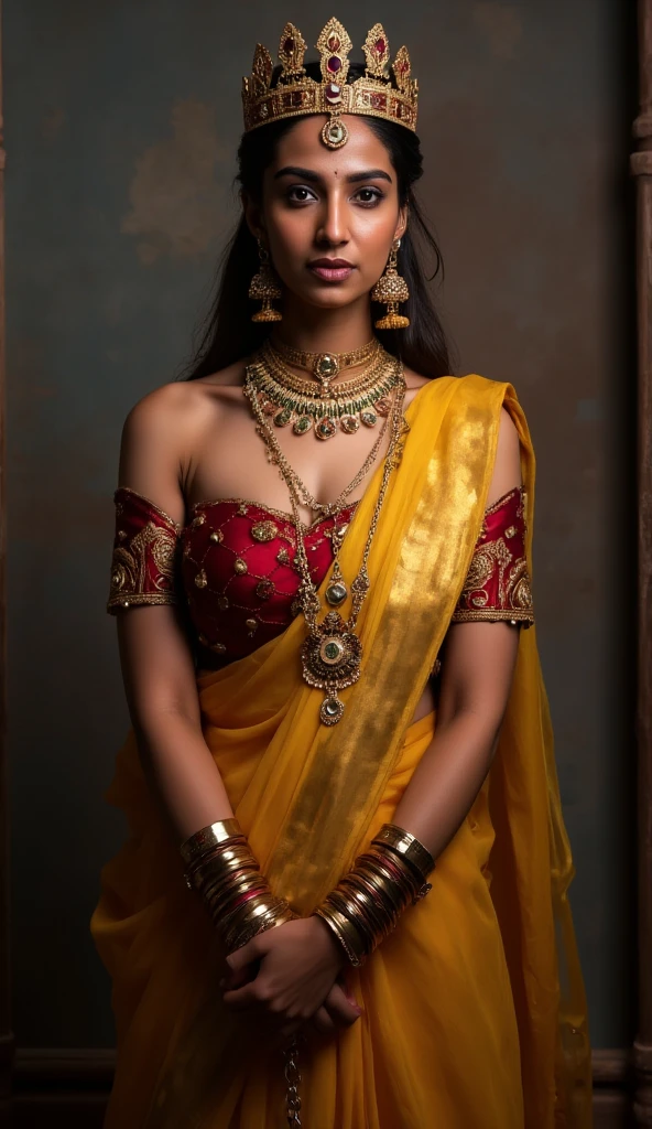 Hottest sexiest shy girl 18 years old realistic, ,very fair, ultra beautiful, lusty, , seductress, enchantress, wearing hottest first night , sensual, wearing exquisite heavy jewelry,  pointed , wearing traditional indian wedding  saree,standing, show full body fully shown waist 