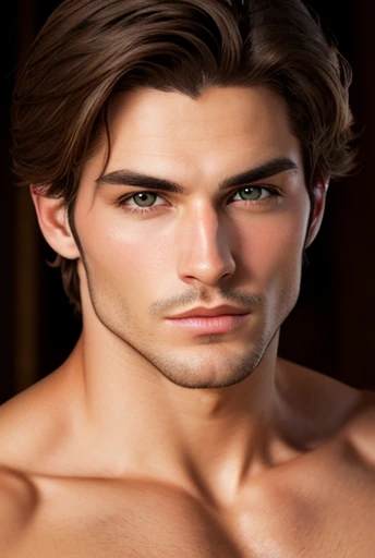 There you have him, a vision of arresting beauty. His hair, the color of a perfectly ripe apple, cascades down his shoulders like a flowing river, catching the sunlight with a fiery glow. His eyes, sharp and intelligent, hold the depth of an autumn forest, their pupils reflecting the vibrant hues of falling leaves. A delicate pink, like the first blush of a tulip in spring, paints his lips, hinting at a smile that could melt glaciers. And his skin, smooth and flawless as a pearl, is as pale as moonlight, a perfect canvas for the vibrant colors that surround it. This man is not just handsome, he's breathtaking, a captivating blend of masculine features and delicate beauty.
