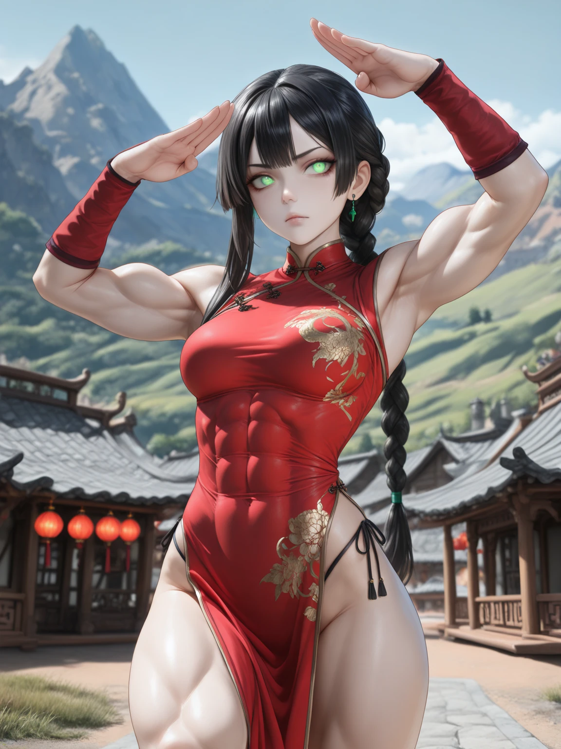 Make a not-so-ugly skinny oni holding a katana with a black background