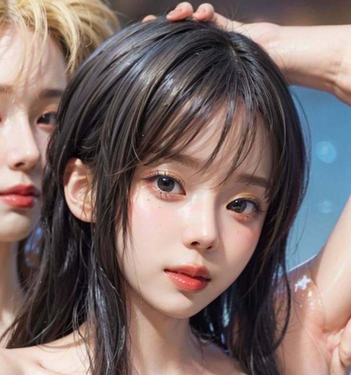 One Girl，(1人のとてもcute女の子:1.3)，masterpiece，Highest quality，High resolution，Photorealistic，RAW Photos，Ray Tracing，beautiful girl，(15 years old:1.3)，cute，Big eyes，(detailed pupils:1.2)，(The face is facing straight ahead:1.3)，Body facing forward，Beautiful nose，Fuller lips，Short black hair，ponytail，short hair，Detailed eyelashes，Thin eyebrows，Very fine grain definition，(Symmetrical eyes:1.3)，(Face close-up，Face Focus:1.0)，Small ，White ，White Bikini，The background is the sea，Southern Island，Blue sky，White cloud，Portrait，View Viewer，Upper Body，Cinema Lighting，High resolution，Very detailed
