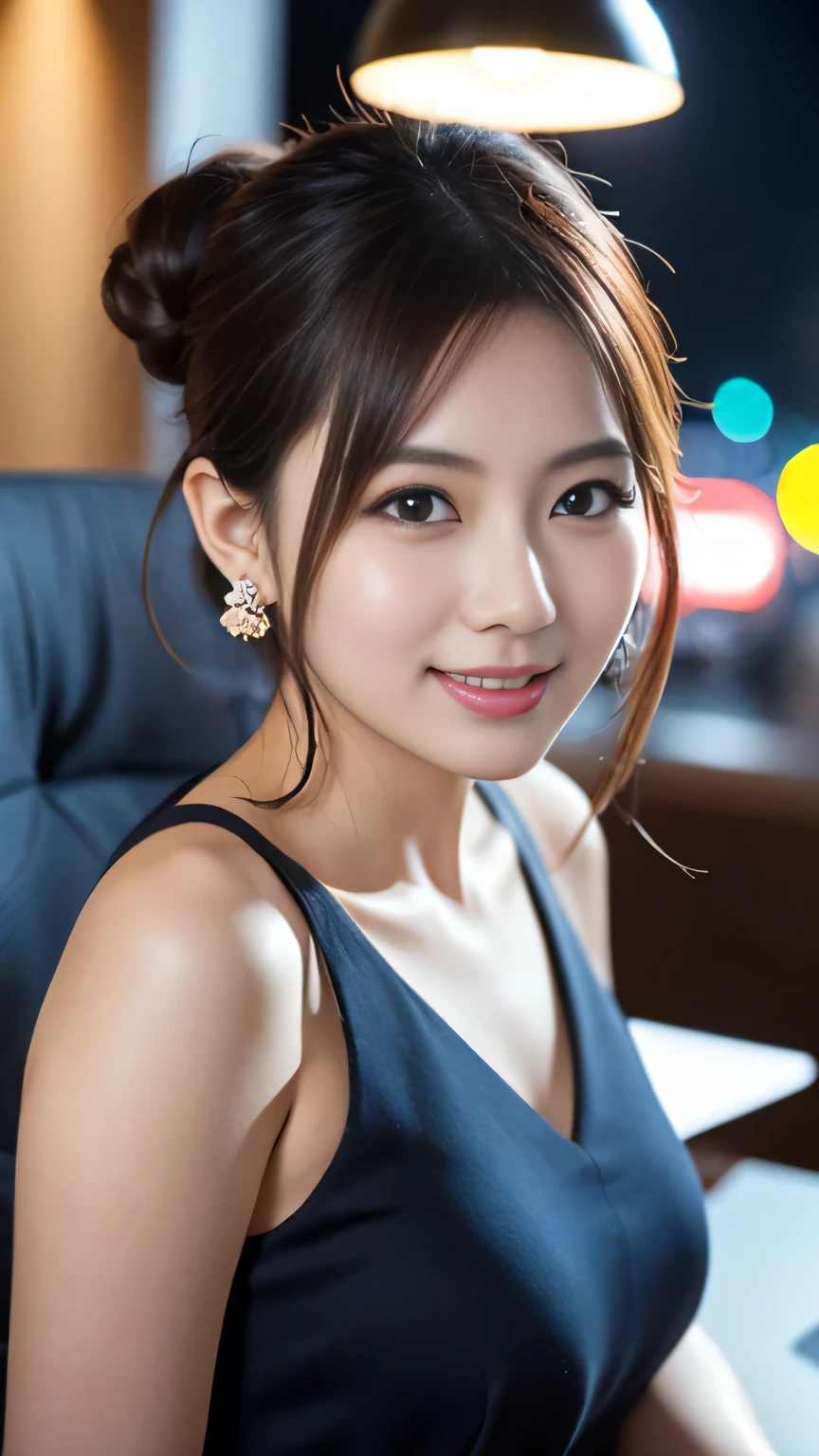 A very cute face like an idol、Looks like a young face、20-year-old female、Gentle and cute、A kind smile、White, sheer shirt blouse、((whole body像))、Cleavage、A crowded bar、Toast with a beer mug、Cinema lighting、Natural light、whole body、RAW Photos、Genuine、Artistic、(High level of artistry)、High quality that is indistinguishable from real life、realism、Real Stick、High resolution、masterpiece