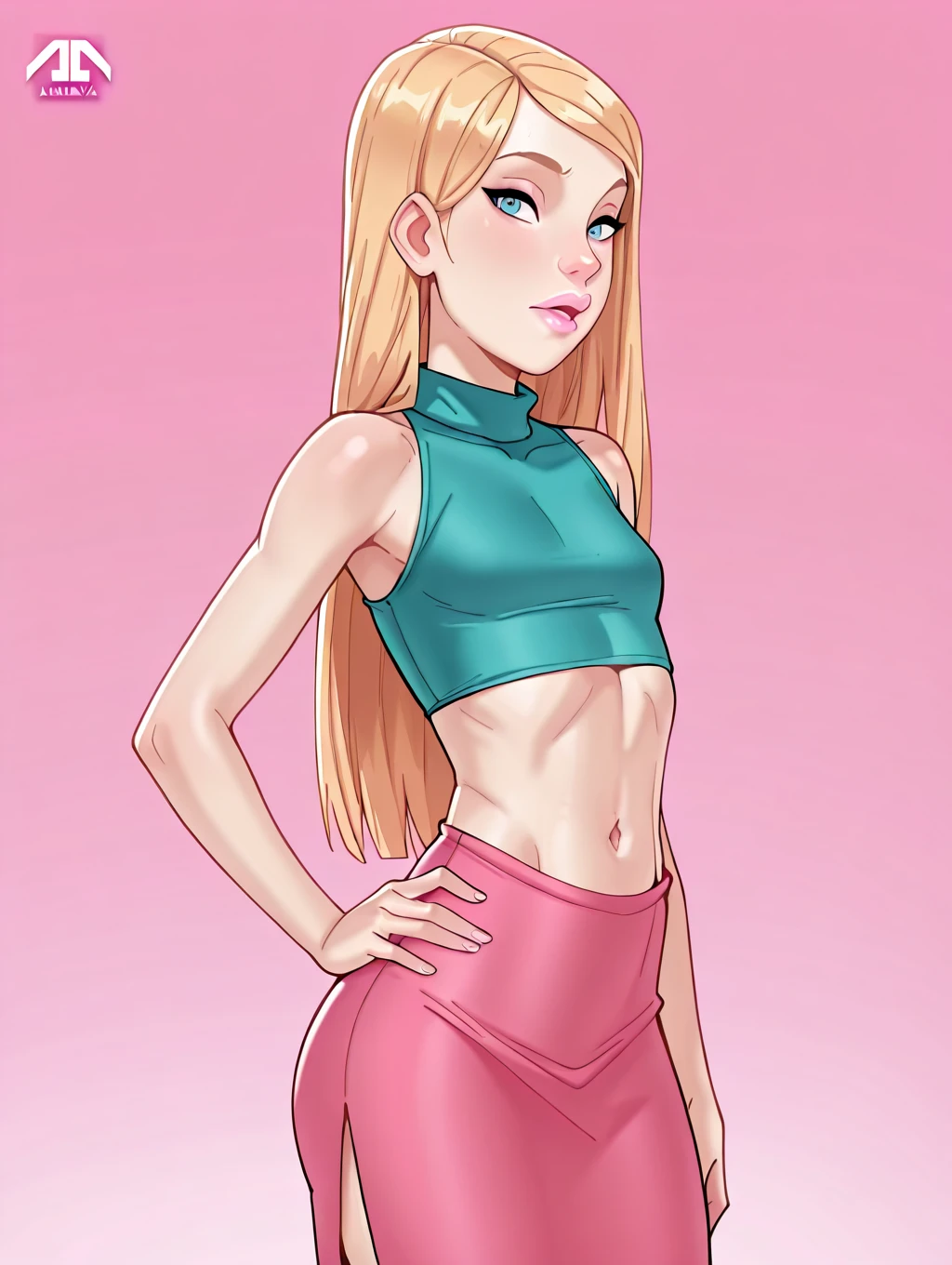 nat, 1girl, (flat chest), (((very small breasts))), pink headband, green eyes,  blonde hair, long hair, lips, bang, blush, red dress, long sleeves, she is lifting her skirt showing her , depth of field, bokeh, (special attention to skin detail: 1.2), masterpiece, best quality, ultra-detailed, ultra-HD, photorealistic, cinematic, ((close-up camera shot)), sensual pose, alluring, 