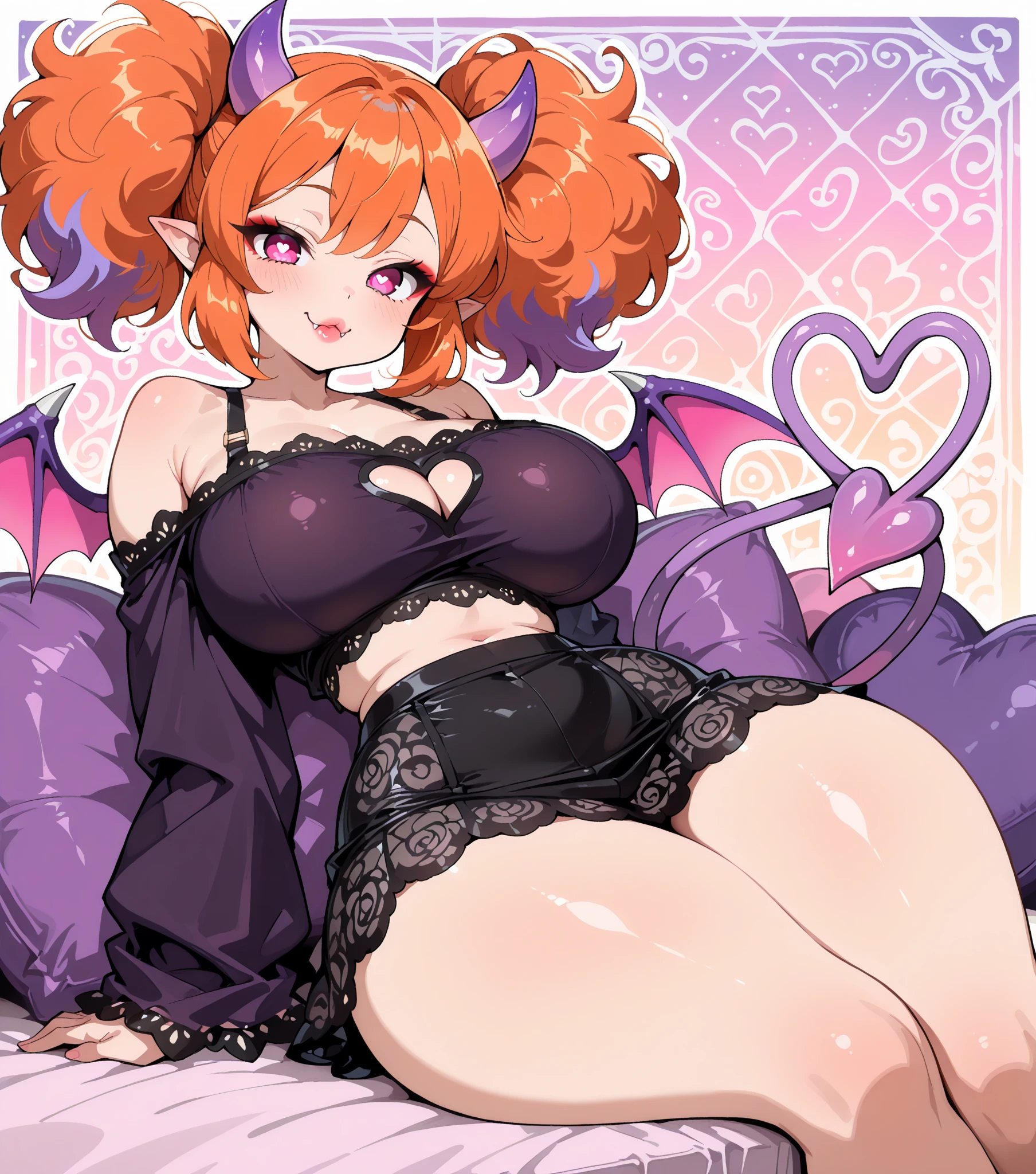 A sultry succubus pose against a sensual dark backdrop, where she floats in mid-air with effortless grace. Her resplendent costume dazzles with ornate micro skirts, pantyhoose, and an elaborate headdress, as colorfull hair cascades down her slender back like precious gems. Captivating violet eyes sparkle with ?????????? intent, hinting at a playful, torogao nature. A delicate heart choker adorns her navel, adding to the allure of her captivating physique. As she jumps, MASSIVE ??????? and separated sleeves create a mesmerizing display against the stark background. Her tiny fangs gleam in full view, showcasing her succubus tail and wings. Underboobs and belly buttons peek out from beneath layered skirts, leaving little to the imagination as her tantalizing form is framed by the high-contrast darkness.score_9, score_8_up, score_7_up, score_6_up, score_5_up, score_4_up, 1girl, solo, extreme detail, Masterpiece, Best Quality, beautiful, high res image, rating_????????,
