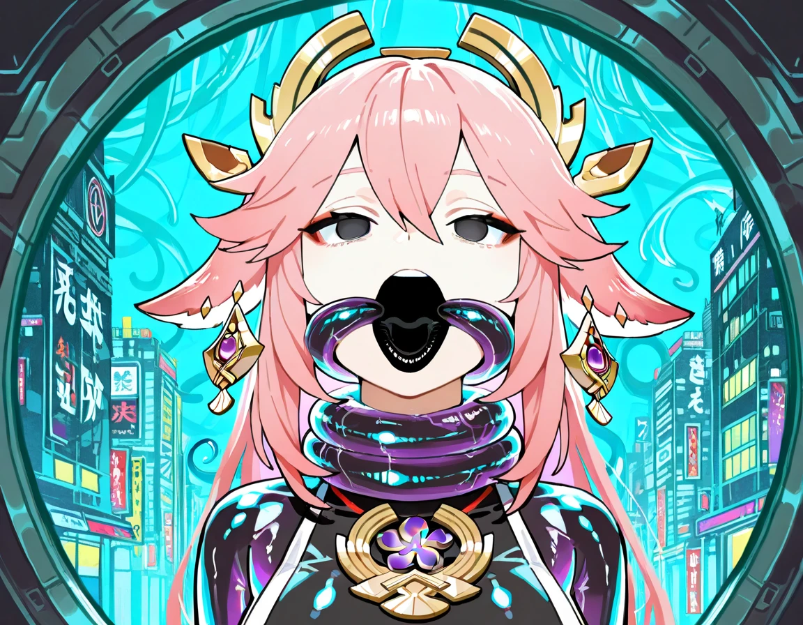 ((best quality)), ((highly detailed)), absurdres, (detailed eyes, deep eyes),1girl,20 years old,solo,long hair,pink hair,(white shirt,black standart tie,black skirt),dynamic pose, cowboy shot, (((scylla))), (((octopus girl))), standing, (tentacles:1.33), (suction cups:1.33), (fused:1.33), ((tentacle legs)), squidlegs, ((underwater,sea, aurora,night))