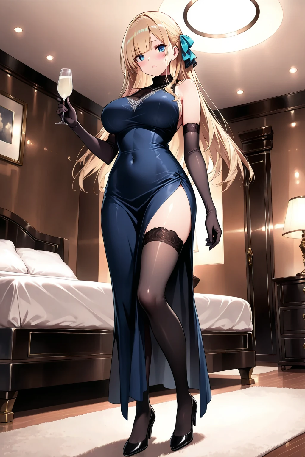 beautiful woman，Folk Girl，blonde with blue eyes，Twist,(ชุดบอลกาวน์โรโคโคสีดำดูหรูหรา ตกแต่งด้วยกระโปรงlongฟูฟ่องฟูฟ่อง),(deteriorate and arrogant queen),purple eyes,(smooth between the eyes),(arrogant,arrogantผยอง),arrogant smile,((1 arrogant queen in a beautiful embroidery and jeweled gorgeous black rococo ballgown with voluminous full length hoop skirt)),((gold trim,deteriorate,Spread your )),ชุดราตรีสีดำสไตล์โรโคโคอันงดงามที่มีรายละเอียดสุดยอด พร้อมด้วยกระโปรงlongทรงห่วงครุยใหญ่โต,(black hair,lots of straight hair,ผมlongตรงมากมีวอลลุ่มมาก,ผมlongตรงอย่างแน่นอน),((gigantic bust)),rift,long_glove,The diamond-encrusted hair accessories are very beautiful.,The crown is decorated with sparkling diamonds, very beautiful.,(luxurious jewelry),full body portrait, countryside，countryside，beautiful scenery，European Middle Ages，smile with teeth，forehead，forehead exposed，very ，ear  ring，side waist slit，tightitt，((side ))，Lace panties，Panties，((big ))，(pubic bone)