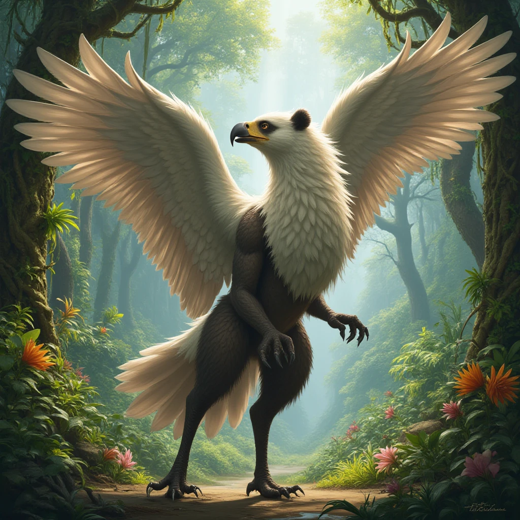 ultra-detailed, masterpiece, masterwork, high quality, best quality, hdr, (nature, sky), , male, solo, avian, chibi, (()), (white little body crow), (long silver hair, beak, detailed yellow eyes, cooleyes), horn, dragon ears, flying, squatting, dynamic angle, (), Hands and wings in one piece,