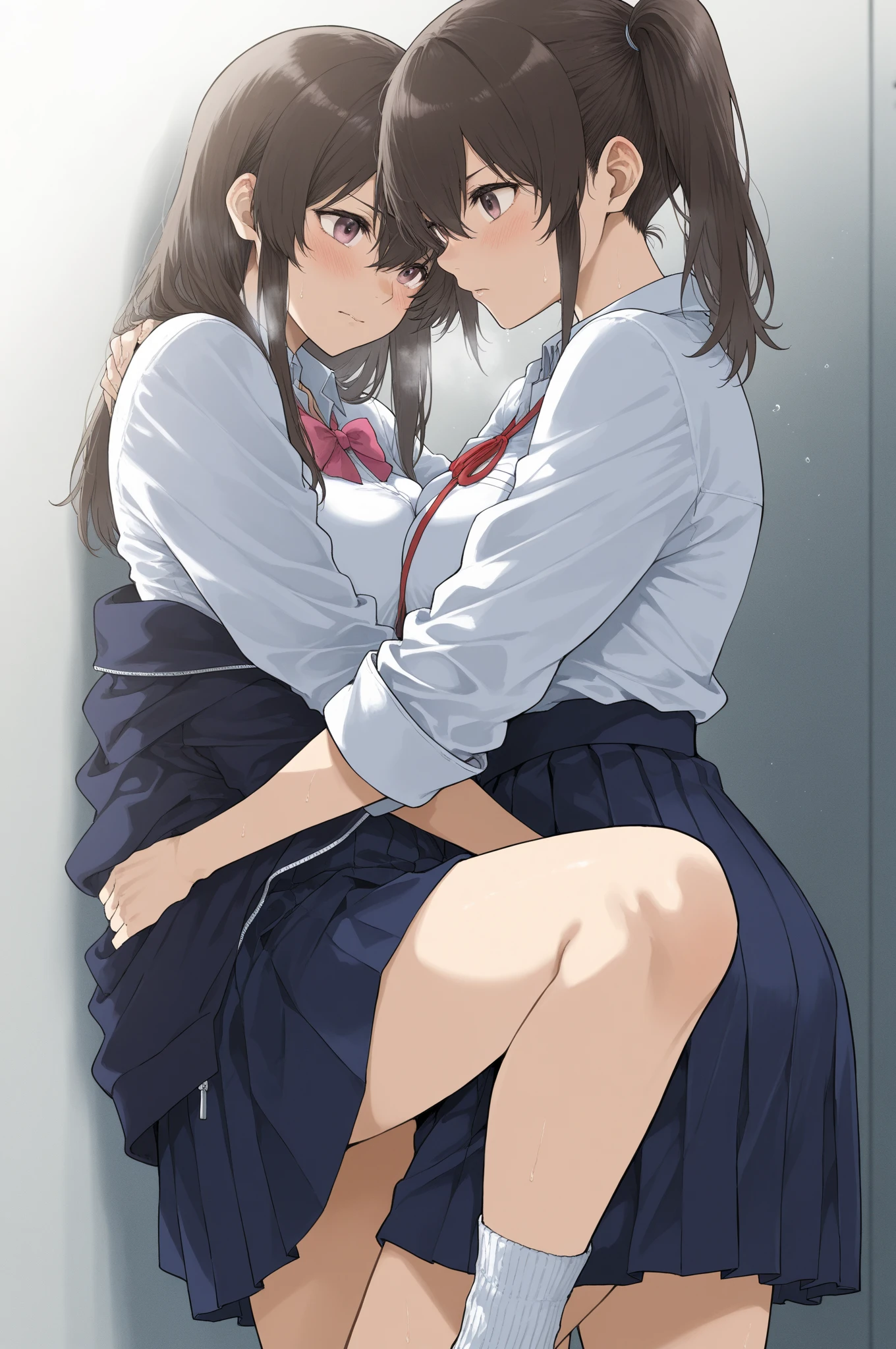 {{(((Ultra detailed, ultra high definition, 64k, masterpiece, highest quality, beautiful eyes in every detail, highly detailed eyes and face,  bullying, girl-on-girl ,  , black hair, straight hair, Pigtails, bangs, , , , sweating, lesbian , , close contact between girls, one girl inserting a super large  into another girl's ,  eyes, ))))}}, Profile, two girls,  juice, , , , sweaty, (: 1.2), (small: 1.25), (baby face: 1.2), (short hand: 1.2), droopy eyes, , blazer, Classroom, small breasts, female, 7 years old}, medium length, clear red eyes, big eyes, crying face, wearing a ribbon, drooling), {{((side view))}},