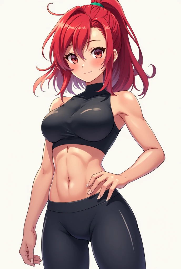 Twintail, red haired, 1girl, (grey eyes:1.5), well toned, well built, muscled, toned muscles, blushing, sweating, smiling,