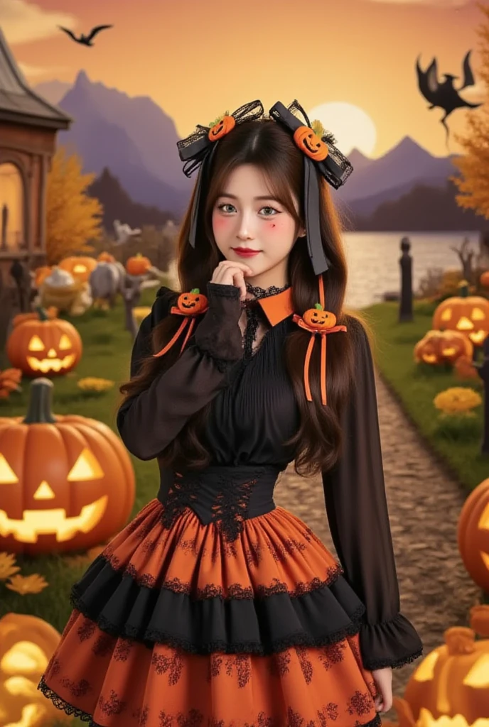 (masutepiece, Best Quality:1.2), 8K, 18year old, 85 mm, Official art, Raw photo, absurderes, White dress shirts, Pretty Face, close up, Upper body, violaceaess, gardeniass, Beautiful Girl, (Detailed Halloween costumes with frills,Witch Hat:1.3),(model poses:1.3), Cinch West, thighs thighs thighs thighs, Short sleeve, On the street at night, Looking at Viewer, No makeup, (Smile:0.4), Film grain, chromatic abberation, Sharp Focus, face lights, clear lighting, Teen, Detailed face, Bokeh background、small 、slim figure