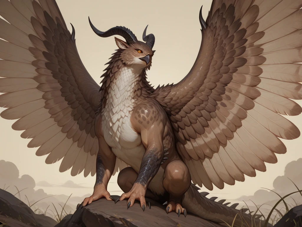 ultra-detailed, masterpiece, masterwork, high quality, best quality, hdr, (nature), , male, solo, lion, (()), (white little body lion), (long silver hair, beak, yellow eyes), sitting, dynamic angle, (, perfect ), Hands and wings in one piece,