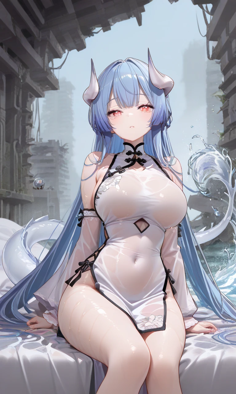 ((Masterpiece)), (Best Quality), Solo, miosha1, hair ornament, ponytail, wolf tail, swimsuit, white shorts, thigh strap, black jacket, leaf print, collar, string ??????, (????:2.0)