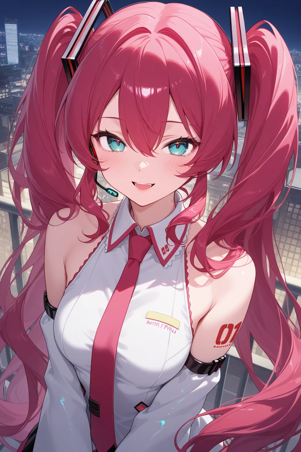 ((Highest quality, 8k, masterpiece:1.3)), Detailed eyes, (View from the front), Looking at the camera, ((Everything is Shining、Reflects light:1.2)), (Optimal ratio: Four fingers, One thumb), (Portraiture), (((One Piece Uta))), 1 Girl, Cute Face, Tilt your head, Half Body Shot, Counter Past, Blushing, smile, Outdoor, city, Expressive eyes, Perfect Face, , uta, Long Hair, Headphones, ribbon, Large , neck ribbon, Split Color Hair, Hair on one eye, Twin tails, Hair Ring, black ribbon, Are standing,1girl, split-color hair, hair over one eye, red hair, multicolored hair, long hair, purple eyes, two-tone hair, hair rings, headphones, ribbon, white hair, bangs, very long hair, , white reverse , huge smile, ,Reverse Bunnysuit,, 1 girl, meme outfit, bangs, reverse suit,, reverse outfit, heart patty, big ,