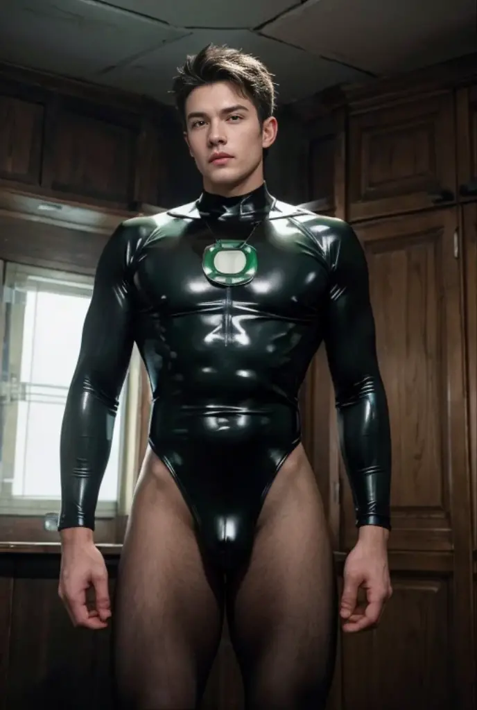 Green Lantern by DC Comics, In the fortress of solitude, Parece legal, (ultra realisticlustration), (high resolution), (8k), (Very detailed), (best illustration), (best quality), (ultra detalhado), (master part), solo, (dinamismo), Dark Studio, traje azul com bandeira do brasil , latex , full length shot , huge bulge , angle from bottom, ???? ,   ???? , ????????? , super tight ????????  , ((???? thighs)) , high waisted ???????? ,  ((???? ????????)) , ???? , exposed , torn outfit , puffy ??????? , masculine boy ， phat ???? , wide ???? , wide pelvis , Big ???? ，Wide pelvis , thick thighs , Fat ???????? ， Put your hands too high behind your head